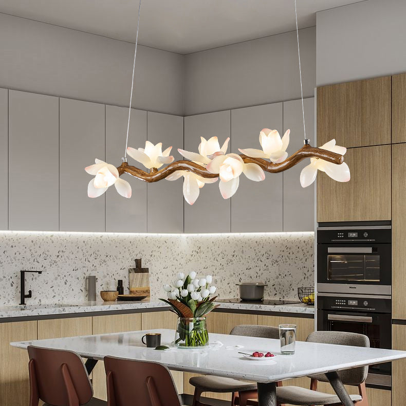 Elegant Vintage Resin Lotus Petal Glass Chandelier for Living Room 7-13 Lights