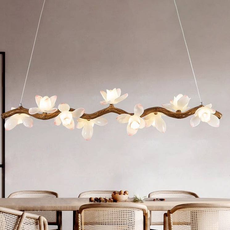 Elegant Vintage Resin Lotus Petal Glass Chandelier for Living Room 7-13 Lights