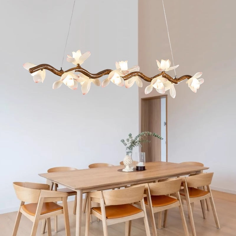 Elegant Vintage Resin Lotus Petal Glass Chandelier for Living Room 7-13 Lights
