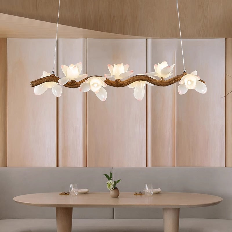 Elegant Vintage Resin Lotus Petal Glass Chandelier for Living Room 7-13 Lights