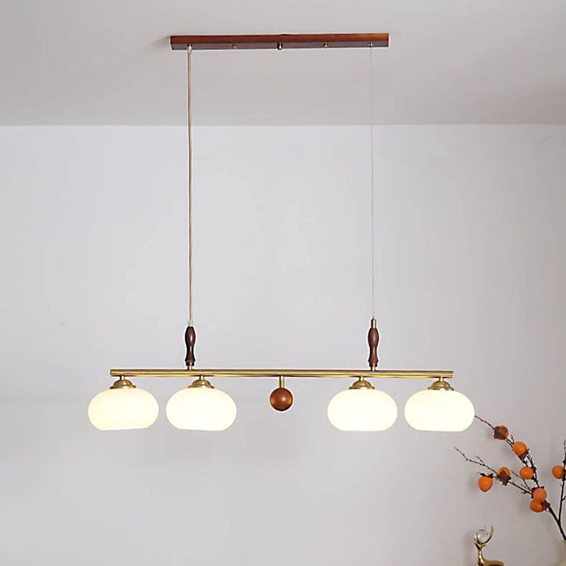 Rustic French Solid Wood & Glass 3/4-Light Chandelier for Living Room