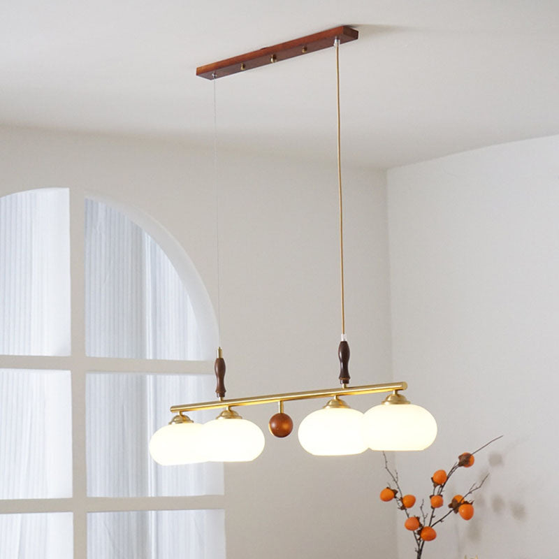 Rustic French Solid Wood & Glass 3/4-Light Chandelier for Living Room