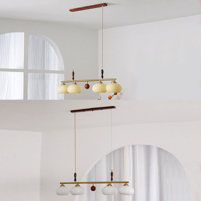 Rustic French Solid Wood & Glass 3/4-Light Chandelier for Living Room