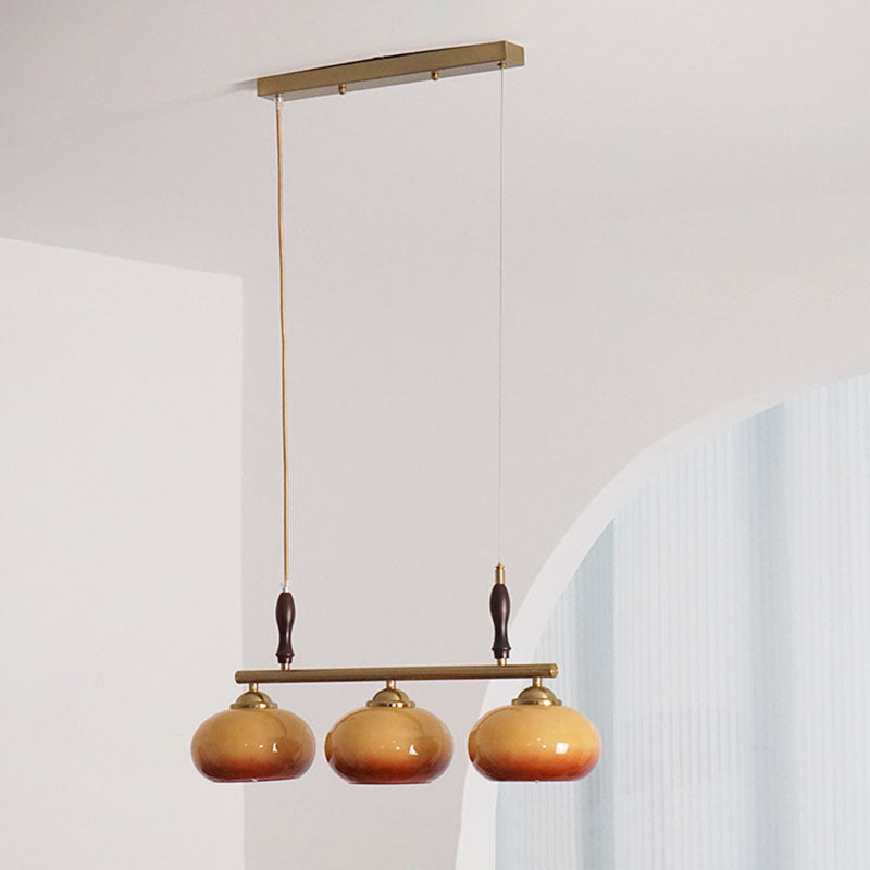 Rustic French Solid Wood & Glass 3/4-Light Chandelier for Living Room