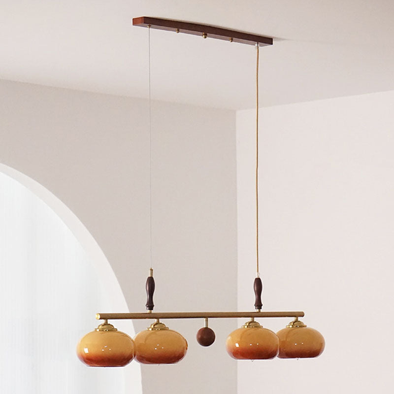 Rustic French Solid Wood & Glass 3/4-Light Chandelier for Living Room