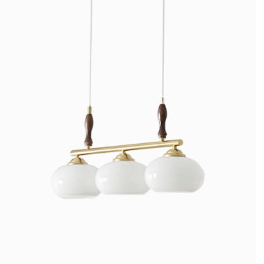 Rustic French Solid Wood & Glass 3/4-Light Chandelier for Living Room