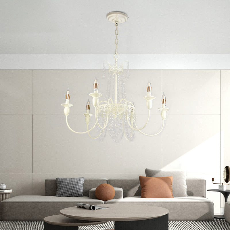 Elegant French Iron Crystal Candelabra Chandelier for Living Room 4-8 Lights