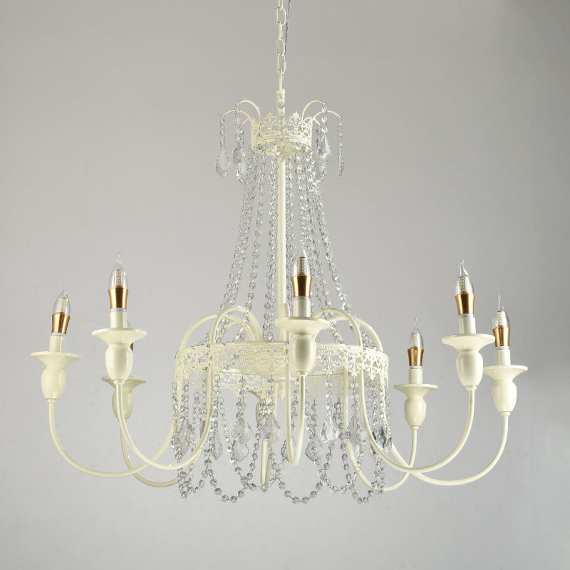 Elegant French Iron Crystal Candelabra Chandelier for Living Room 4-8 Lights