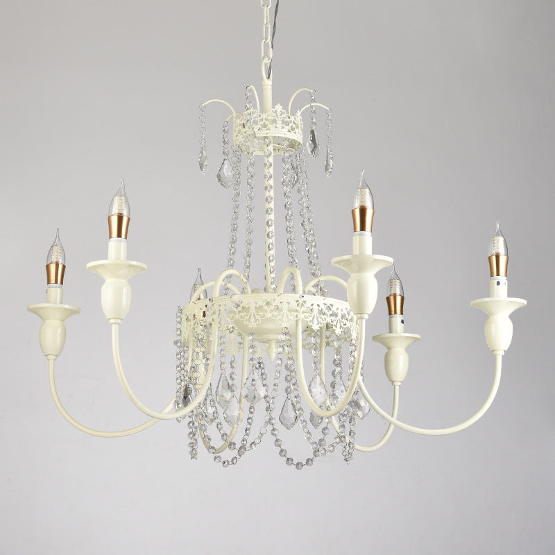 Elegant French Iron Crystal Candelabra Chandelier for Living Room 4-8 Lights