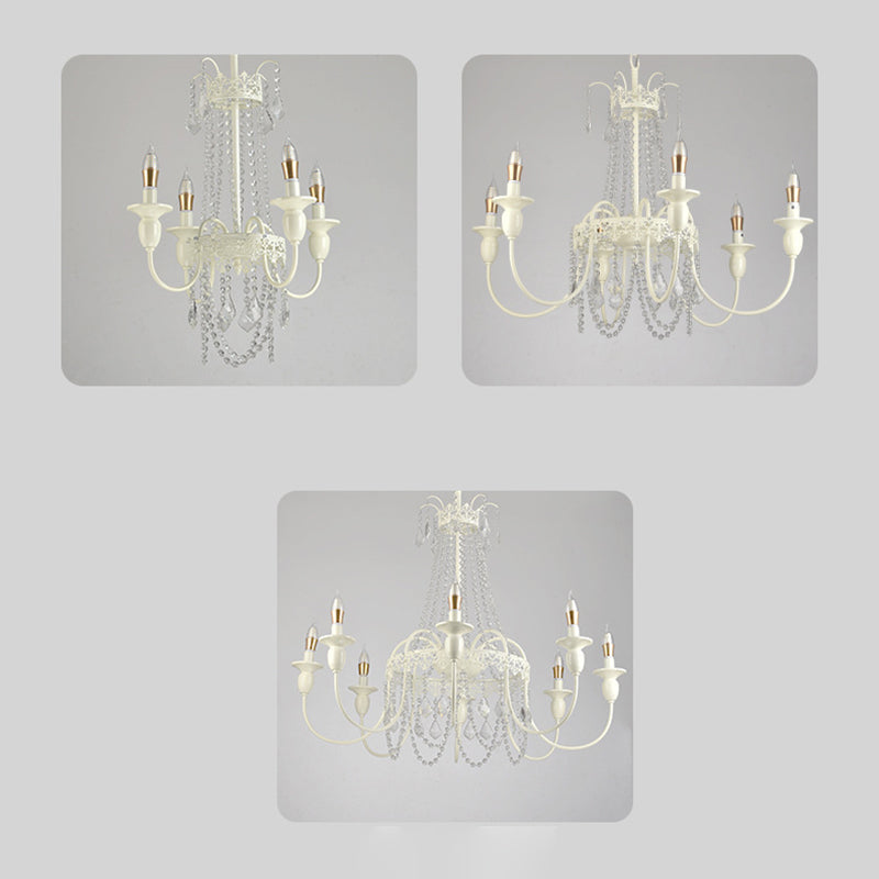 Elegant French Iron Crystal Candelabra Chandelier for Living Room 4-8 Lights