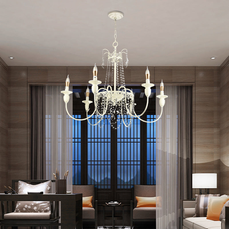 Elegant French Iron Crystal Candelabra Chandelier for Living Room 4-8 Lights