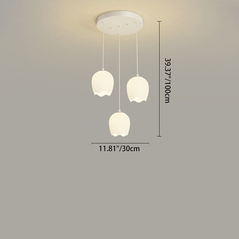 Rustic French Iron 3-Light Tulip Glass Chandelier for Living Room Island