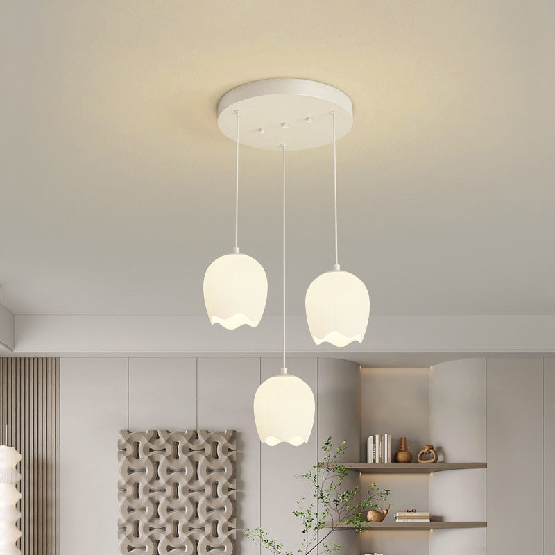 Rustic French Iron 3-Light Tulip Glass Chandelier for Living Room Island