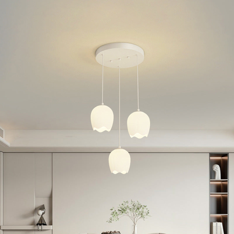 Rustic French Iron 3-Light Tulip Glass Chandelier for Living Room Island