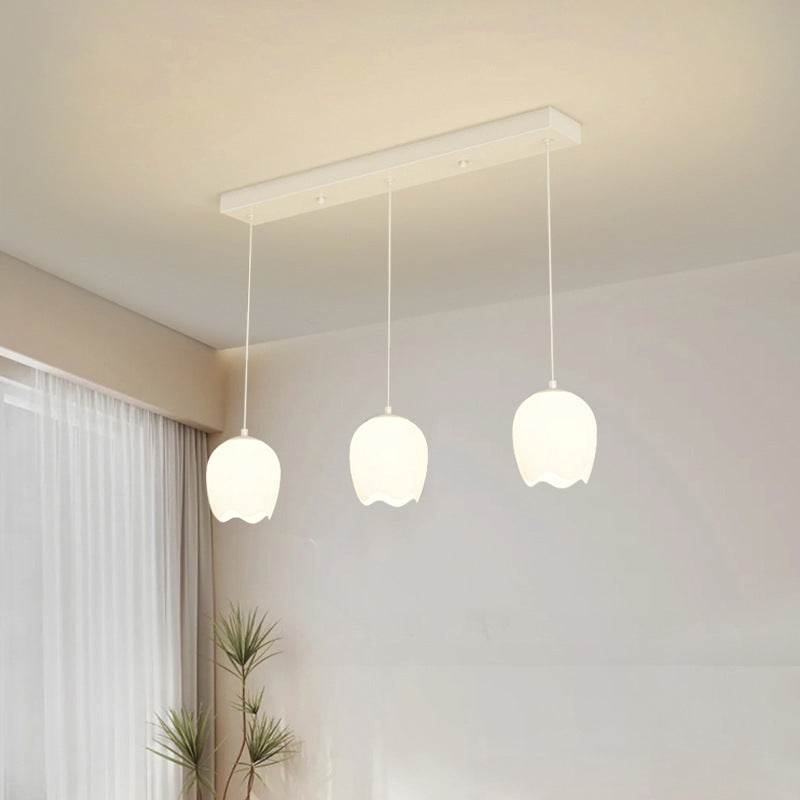 Rustic French Iron 3-Light Tulip Glass Chandelier for Living Room Island