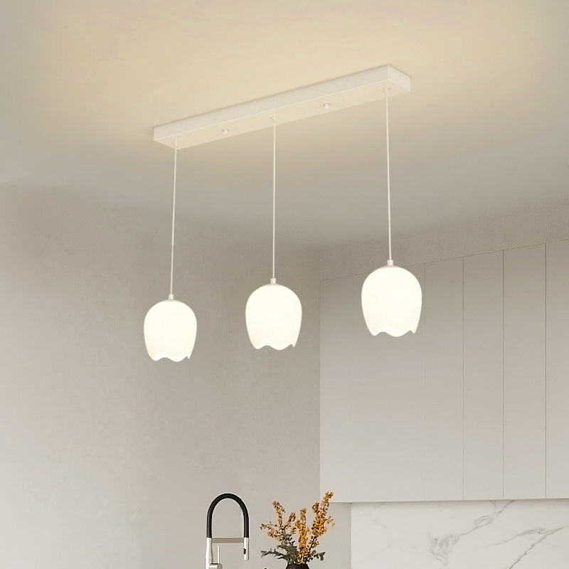 Rustic French Iron 3-Light Tulip Glass Chandelier for Living Room Island