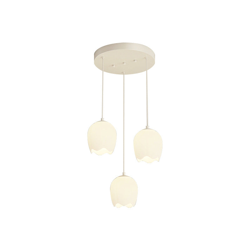 Rustic French Iron 3-Light Tulip Glass Chandelier for Living Room Island