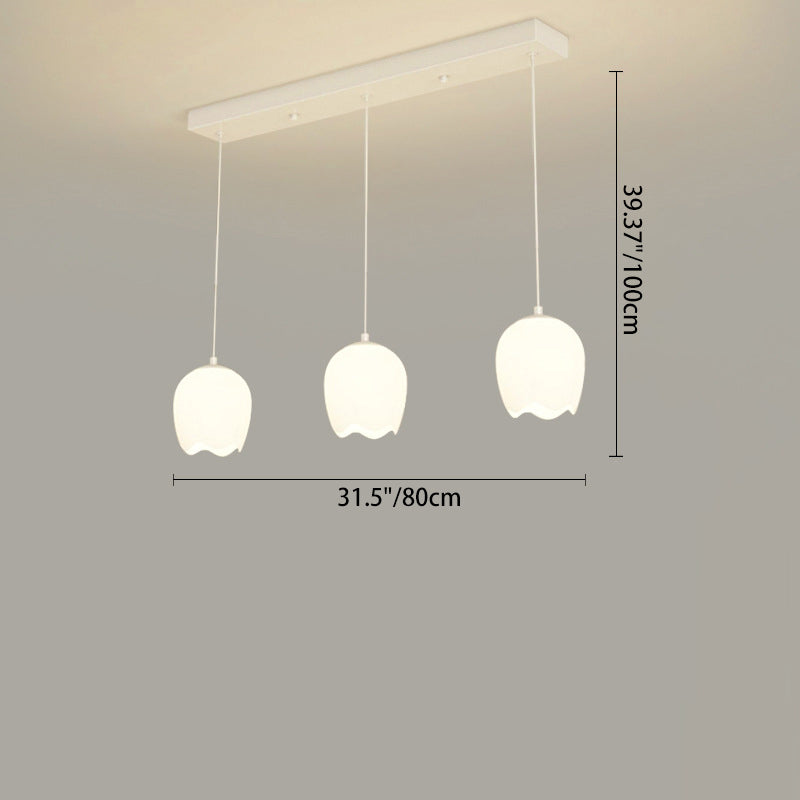 Rustic French Iron 3-Light Tulip Glass Chandelier for Living Room Island