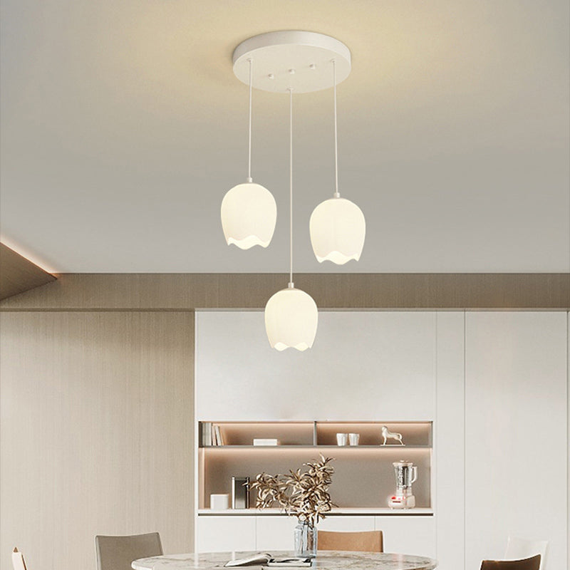 Rustic French Iron 3-Light Tulip Glass Chandelier for Living Room Island