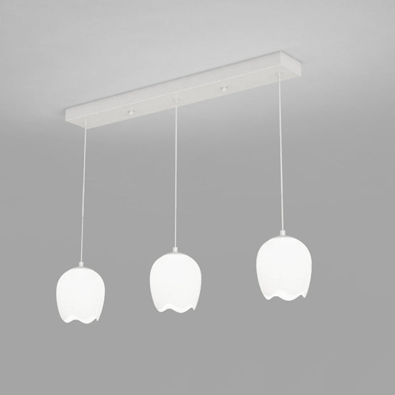 Rustic French Iron 3-Light Tulip Glass Chandelier for Living Room Island