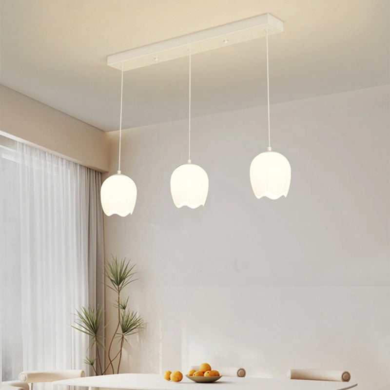 Rustic French Iron 3-Light Tulip Glass Chandelier for Living Room Island