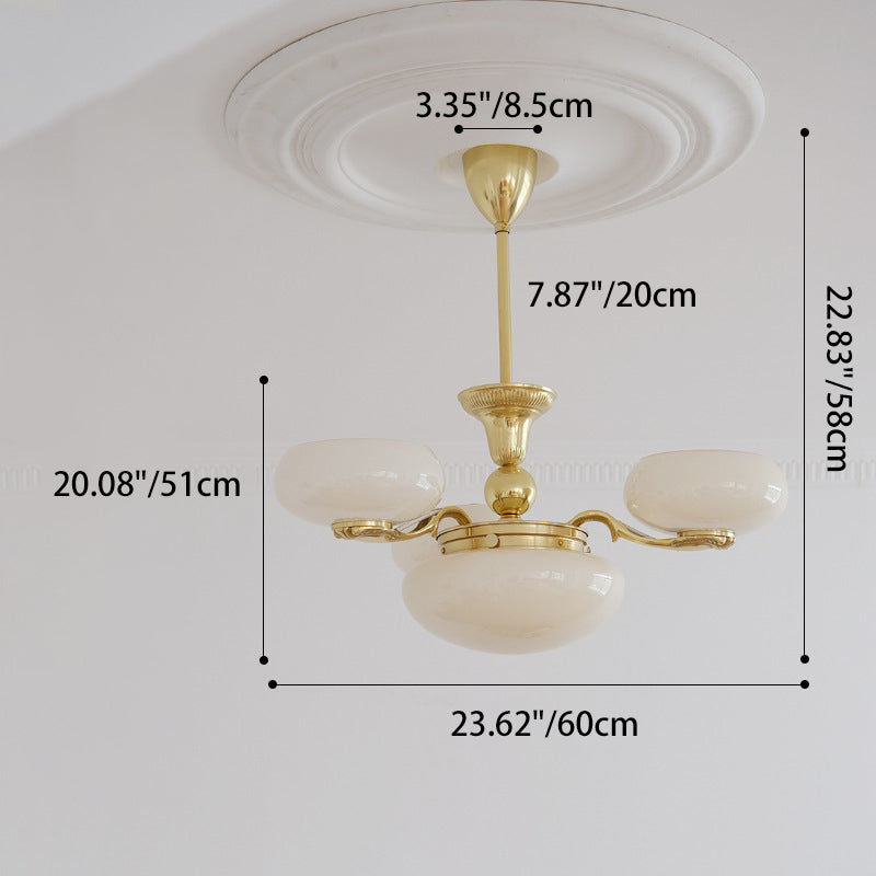 Elegant Brass Frame Opal Glass Round Chandelier for Living Room 3/5-Light