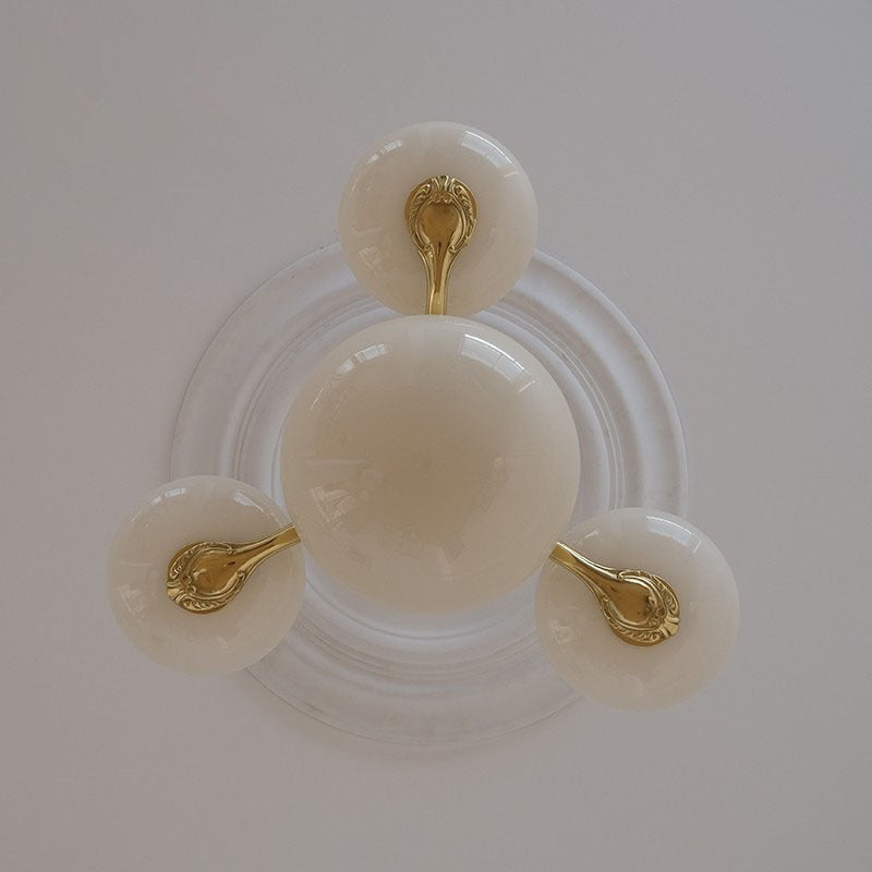 Elegant Brass Frame Opal Glass Round Chandelier for Living Room 3/5-Light