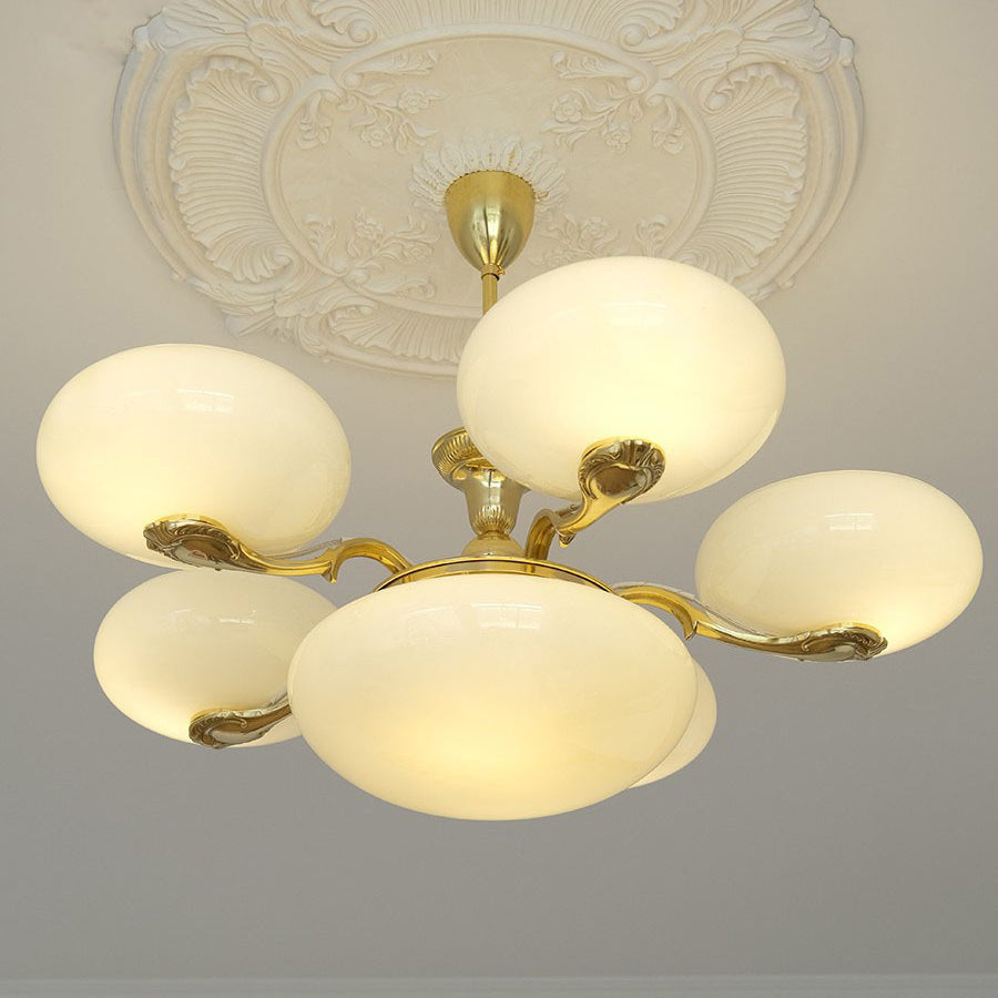 Elegant Brass Frame Opal Glass Round Chandelier for Living Room 3/5-Light