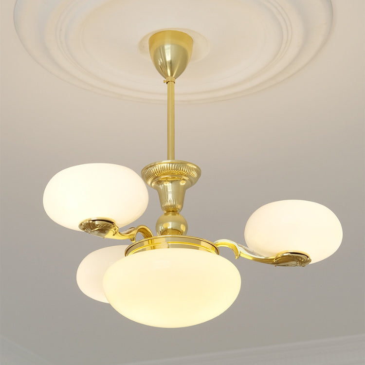 Elegant Brass Frame Opal Glass Round Chandelier for Living Room 3/5-Light