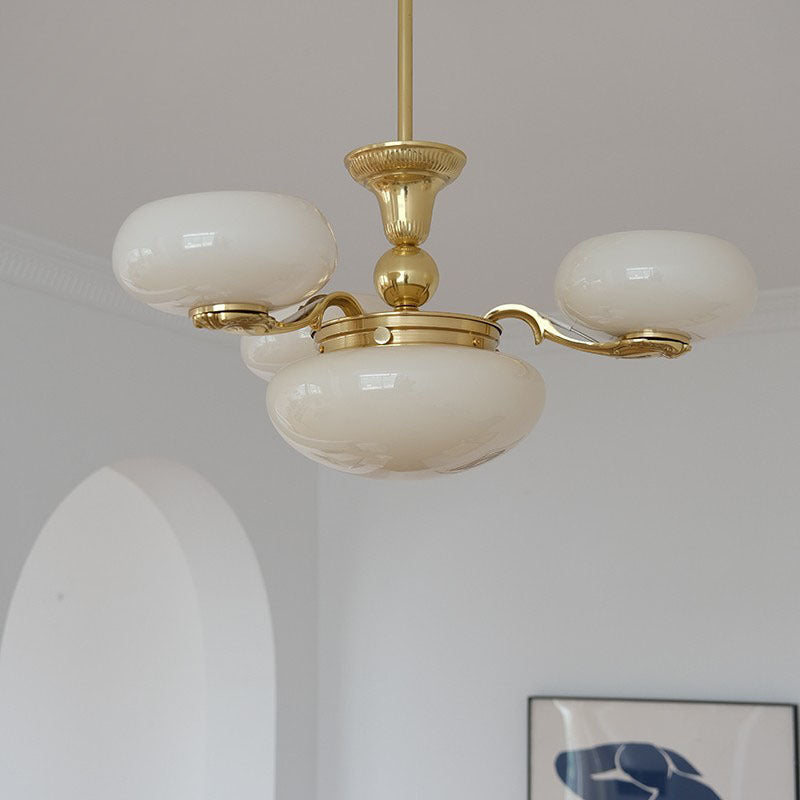 Elegant Brass Frame Opal Glass Round Chandelier for Living Room 3/5-Light