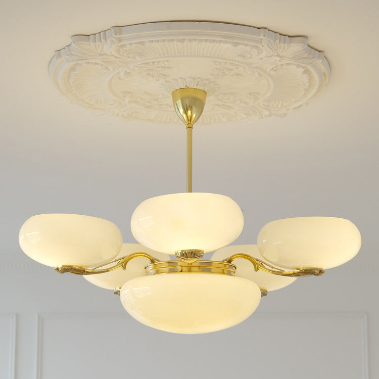 Elegant Brass Frame Opal Glass Round Chandelier for Living Room 3/5-Light