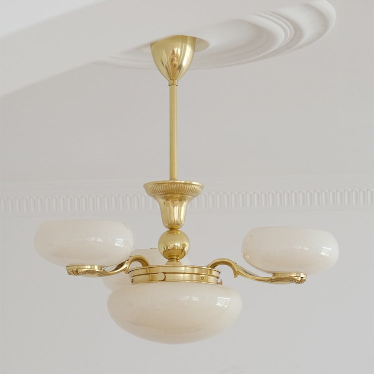 Elegant Brass Frame Opal Glass Round Chandelier for Living Room 3/5-Light