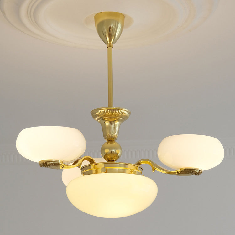 Elegant Brass Frame Opal Glass Round Chandelier for Living Room 3/5-Light