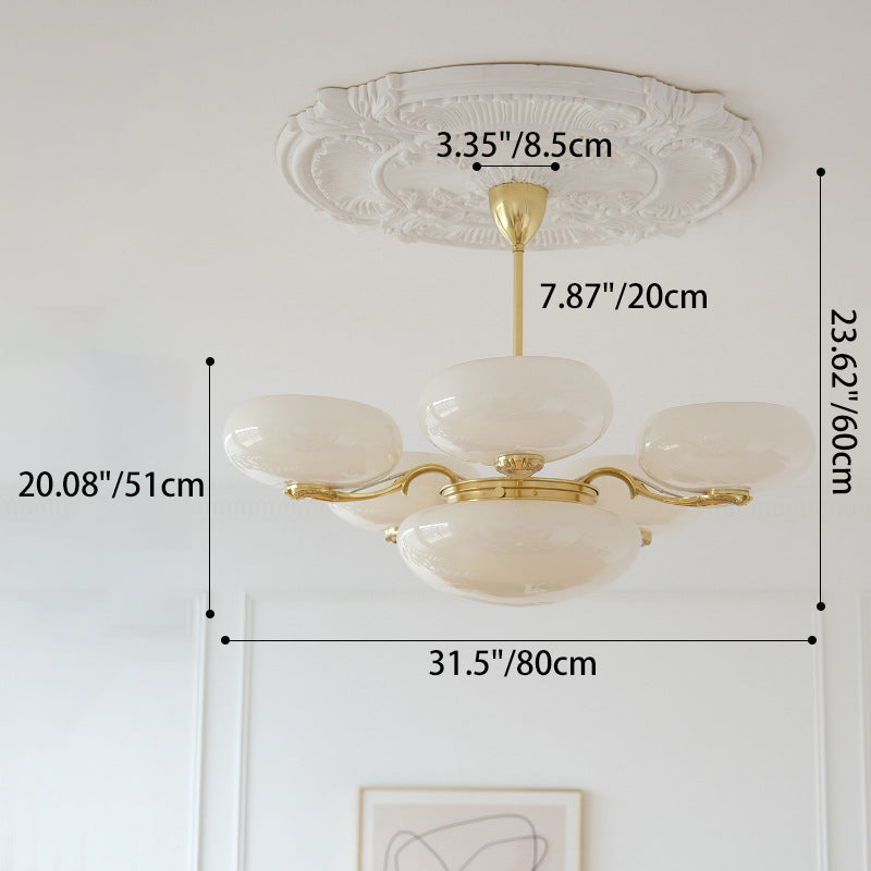 Elegant Brass Frame Opal Glass Round Chandelier for Living Room 3/5-Light