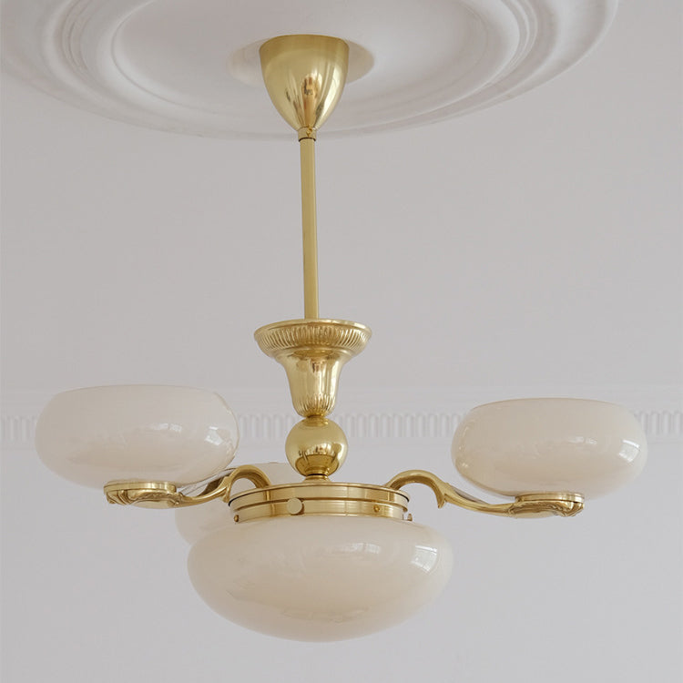 Elegant Brass Frame Opal Glass Round Chandelier for Living Room 3/5-Light