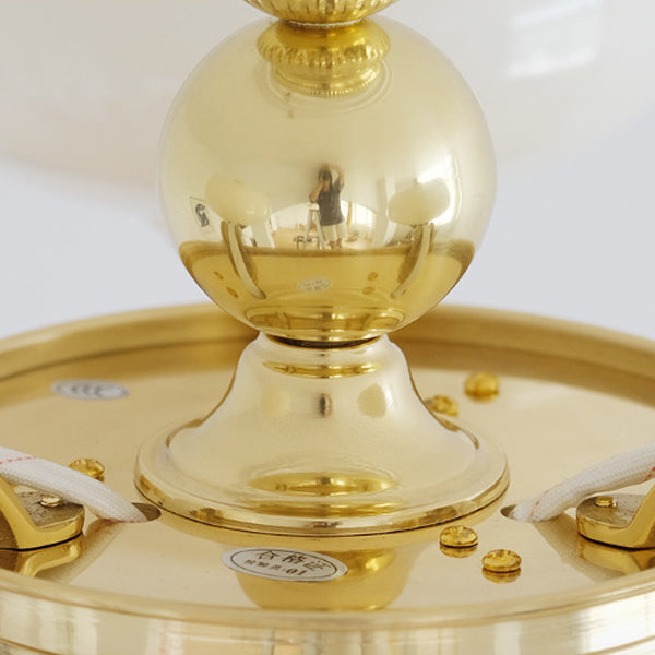 Elegant Brass Frame Opal Glass Round Chandelier for Living Room 3/5-Light