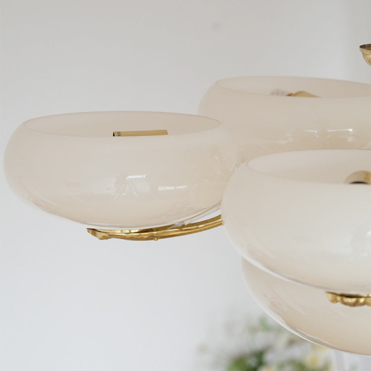 Elegant Brass Frame Opal Glass Round Chandelier for Living Room 3/5-Light