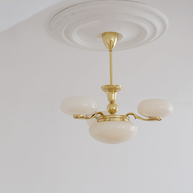 Elegant Brass Frame Opal Glass Round Chandelier for Living Room 3/5-Light