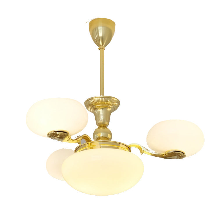Elegant Brass Frame Opal Glass Round Chandelier for Living Room 3/5-Light
