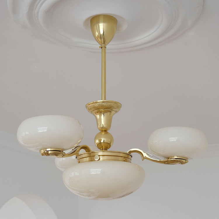 Elegant Brass Frame Opal Glass Round Chandelier for Living Room 3/5-Light