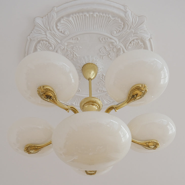 Elegant Brass Frame Opal Glass Round Chandelier for Living Room 3/5-Light