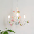 Vintage White Ceramic Floral Chandelier with Iron Frame for Living Room