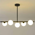 Mid-Century Modern Black Iron & Glass 5-Light Chandelier for Living Room