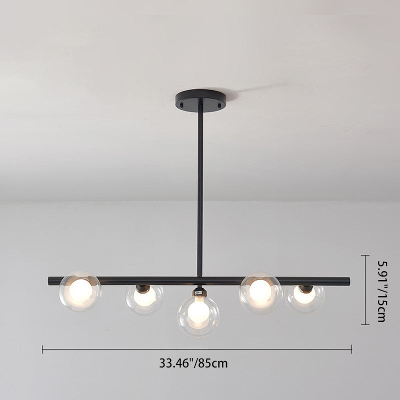 Mid-Century Modern Black Iron & Glass 5-Light Chandelier for Living Room