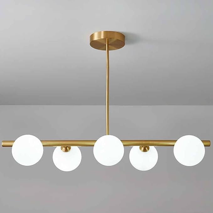 Mid-Century Modern Black Iron & Glass 5-Light Chandelier for Living Room