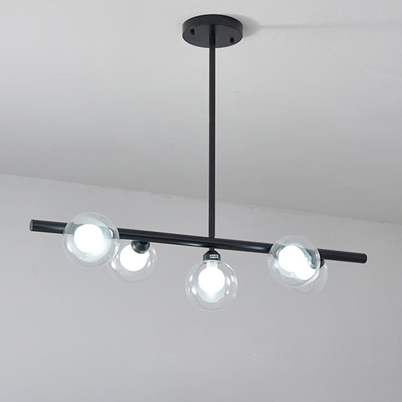 Mid-Century Modern Black Iron & Glass 5-Light Chandelier for Living Room