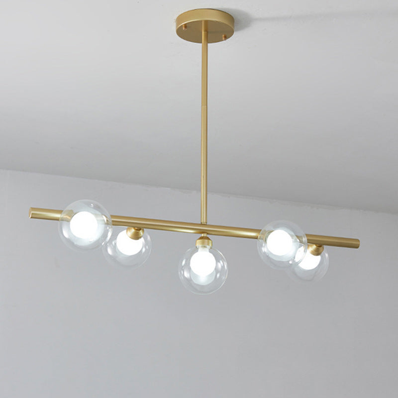 Mid-Century Modern Black Iron & Glass 5-Light Chandelier for Living Room