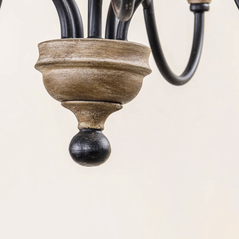 Rustic Iron 5-Light Solid Wood Candelabra Chandelier for Living Room