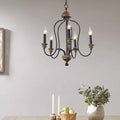 Rustic Iron 5-Light Solid Wood Candelabra Chandelier for Living Room