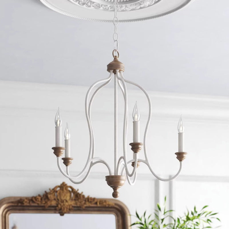 Rustic Iron 5-Light Solid Wood Candelabra Chandelier for Living Room